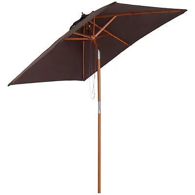 Outsunny Wooden Patio Umbrella Market Parasol Outdoor Sunshade 6 Ribs Coffee • £35.99