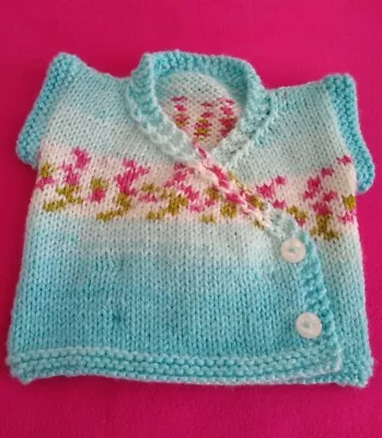 Baby Girls 9-12 Mths Hand Knitted Chunky Bolero/shrug/waistcoat New • £7.50