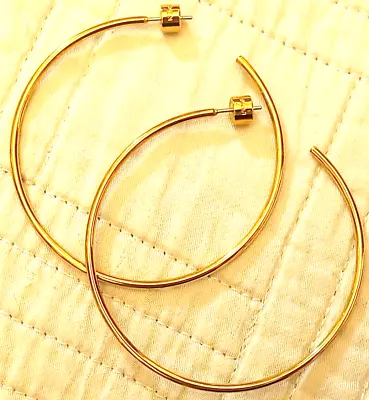 Michael Kors Large 2.25  Slim Hoop Earrings Gold Plated Screw Detail Backs $75 • $12
