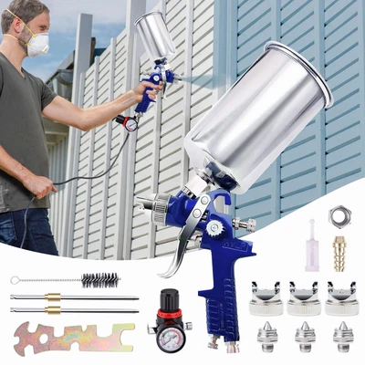 $36.99 • Buy 3 Nozzle HVLP Air Spray Gun Kit Auto Paint Car Primer Detail Basecoat Clearcoat
