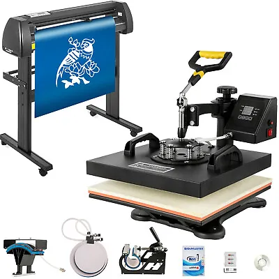 VEVOR 5in1 Heat Press 15x15in With 28in Vinyl Cutter Plotter T-Shirt Printer • $498.99