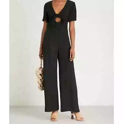 STAUD Gabriella Luxury Designer Jumpsuit Keyhole Front Tie Black Pant NWT Sz 2 • $149.95