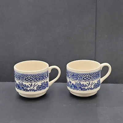 Vintage USA Blue Willow Birds Blue White Coffee Cup Set Of 2 -  3  • $15