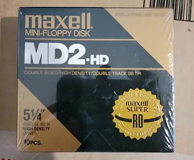 Maxell MD2 HD 5-1/4  Mini Floppy Disk Box 9 Floppies NIB Super RD II • $9.99