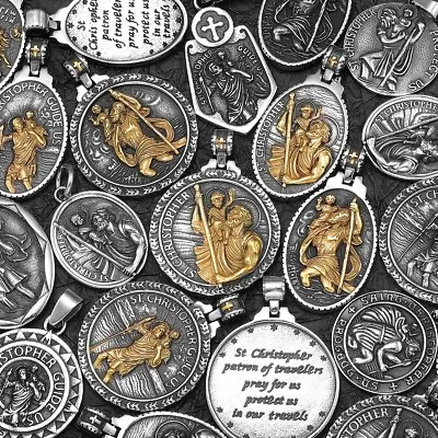 St.Christopher Cross Amulet Stainless Steel Men Necklaces Pendant Chain Vintage • $10.99