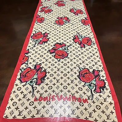 LOUIS VUITTON Stephen Sprouse Monogram Red Roses Silk Scarf 60”x 20” Graffiti • $250