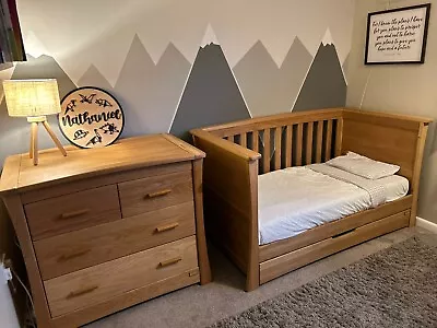 Mamas And Papas Solid Oak Ocean Range Nursery Furniture Set (3 Items) • £250