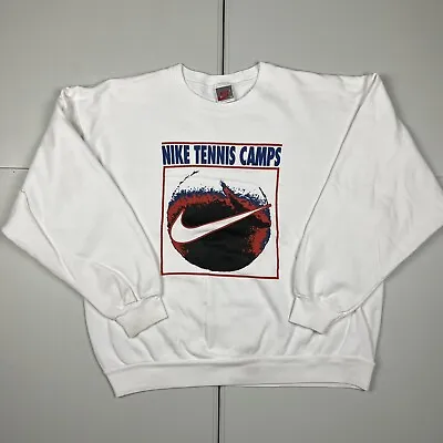 Vintage 80s 90s Nike Tennis Camps Graphic Crewneck Sweatshirt M Grey Tag • $39.99