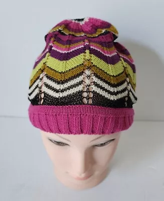 MISSONI For Target Pink & Purple Chevron Zig Zag Knit Beanie Hat Wool Blend  • $21.99