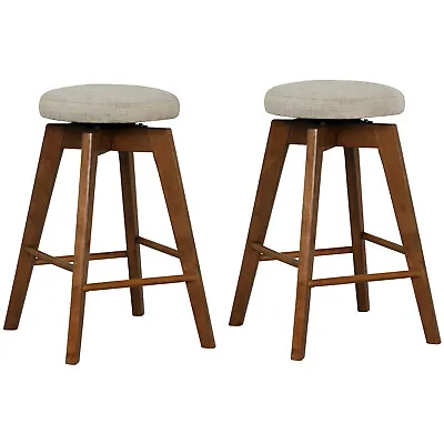 Set Of 2 Swivel Bar Stools Upholstered Counter Height Chairs W/ Rubber Wood Legs • $104.99