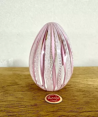 Murano Glass Latticino Egg Paperweight Pink Ribbons AVEM Zanfirico Filigree 3” • $69.97