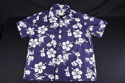 Ui Maikai Made In Hawaii Vintage Hawaiian Shirt Blue White Hibiscus Men's M • $29.95