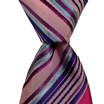 CHARLES TYRWHITT Men’s Silk/Cotton Necktie ITALY Designer STRIPED Pink/Blue EUC • $47.99