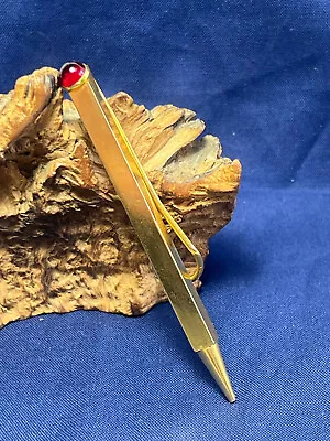 Vtg Tie Clasp Mini Goldtone Mechanical Pencil Red Gem Gemstone Accent Writing • $29.95