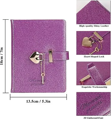 $71.16 • Buy Heart Lock Journal Notebook With Key School Birthday Girl 144 Sheet Lined Purple