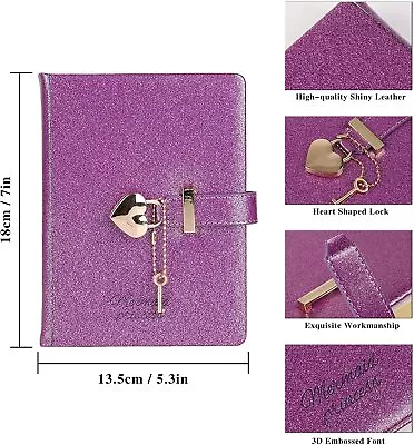 Heart Lock Journal Notebook With Key School Birthday Girl 144 Sheet Lined Purple • $71.16