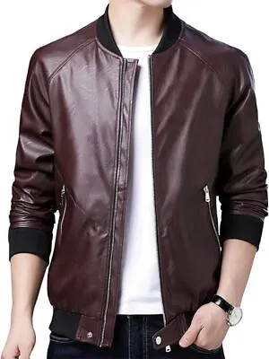 Men Genuine Red Winter Jacket Racer Motorcycle Stylish Casual Lambskin Jacket • $131.10