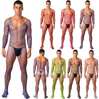 US Men's Fishnet Jumpsuit See Through Hollow Out Footed Pantyhose Bodystocking • $6.50