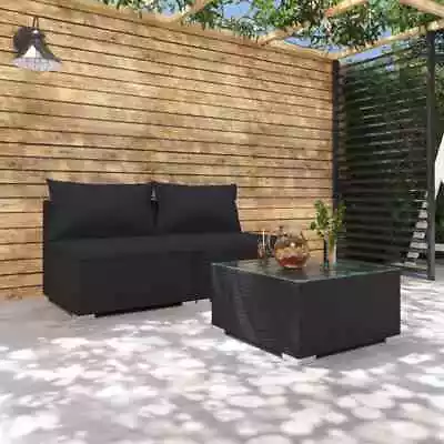 VidaXL 3 Piece Garden Lounge Set With Cushions Poly Rattan Black • $407.54