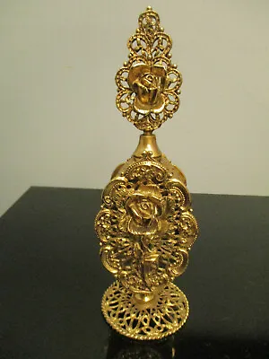 Vintage Ormolu Gold Gilt Rose Filigree Pierced Footed Perfume Bottle Dauber! • $95