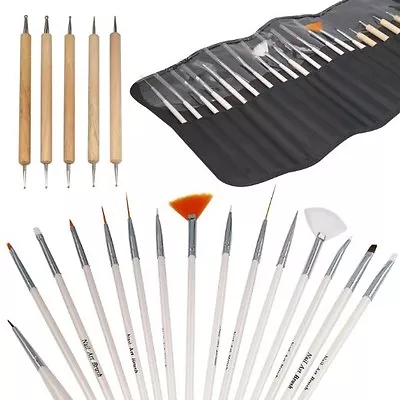 20 Mix Size Nail Art Dotting Pens UV Brush Manicure Set False Fake Nails Make Up • £14.95