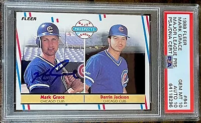 Mark Grace CUBS Signed 1988 Fleer #641 RC Rookie Card GEM MINT PSA 10 AUTO 10 • $149