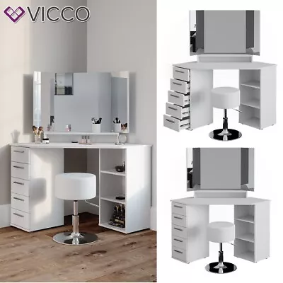 £209.17 • Buy Dressing Table Corner Make-up Table Vanity Desk Sofia White Designer Stool Vicco