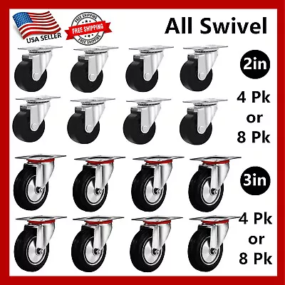 4-8 Pk Of 2  & 3  Swivel Caster Wheels Rubber Base Top Plate Bearing Heavy Duty • $14.88