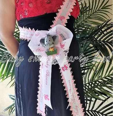 Baby Shower Mom To Be It's A Girl Sash Pink Elephant Safari Ribbon Corsage Noahs • $16.99