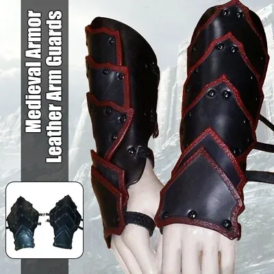 Medieval Genman  Leather Viking Scale Armor Bracer Warrior Knight Gloves • $80.75