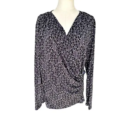 MISS TINA Tina Knowles Women's Faux Wrap Top Size XXL 2X Gray Black Stretch • $13.88