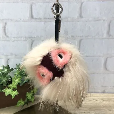 FENDI Rabbit Mink Fox Fur Monster Bag Charm Key Ring Holder 7AR390 Beige • $561.35