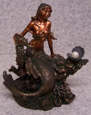 Figurine Fantasy Mythology Mermaid Riding Seahorse With Pearl NEW With Gift Box • £94.98