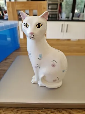 £12.50 • Buy Poole Pottery Cat 17cms White With Flower Details