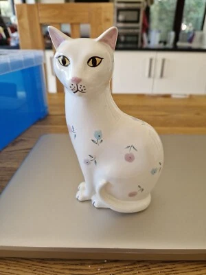 £12.50 • Buy Poole Pottery Cat 17cms White With Flower Details
