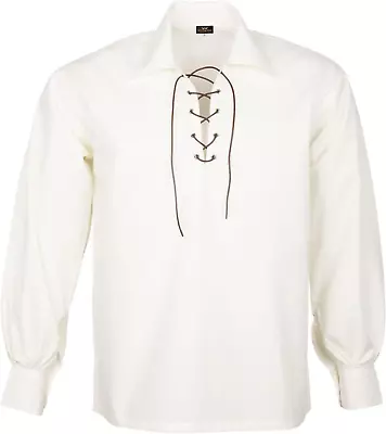 Mens Medieval Renaissance Pirate Jacobite Ghillie Shirt With Leather Tie - Cream • $26.31