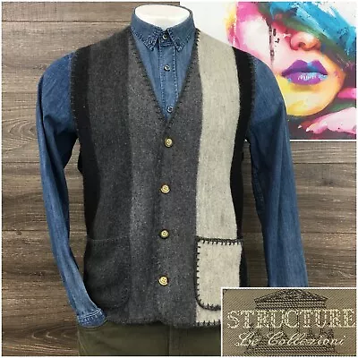 Vintage Structure Mens Suit Vest Stretchy Knit Wool Casual Waistcoat Size XL • $39.95