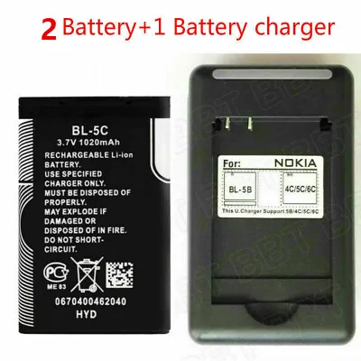 $7 • Buy BL-5C Battery + Charger For Nokia 1208 1680 3100 1110 6085 6600 6230 7610 1100