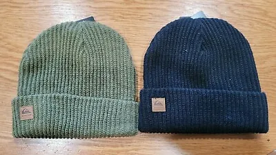 NWT MENS QUIKSILVER ROUTINE BEANIE HAT CAP ONE SIZE WOOL BLEND BLACK Or OLIVE • $14.99
