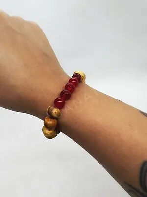 9mm Palo Santo With Red Agate Beads Hand-crafted Bracelet • $14.99