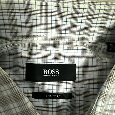 Hugo Boss 15.5 32/33 Sharp Fit Plaid Mens Button Long Sleeve Dress Shirt • $15.97