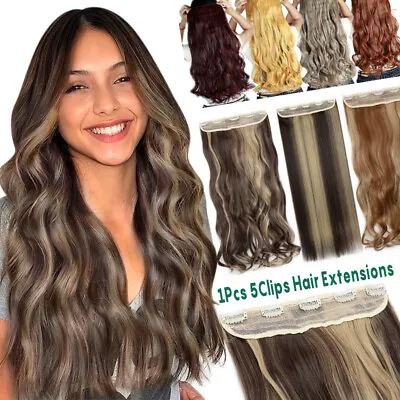 $11.60 • Buy One Piece THICK Natural Clip In 100% Real As Human Hair Extensions Full Head US