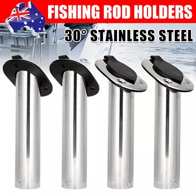 4x Fishing Rod Holder 304 Stainless Steel Flush Mount 30 Degree Fish Boat W/Cap • $55.95