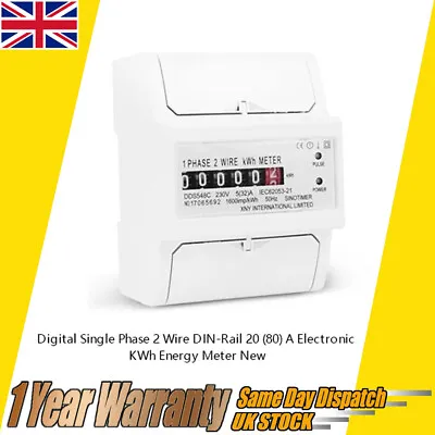 £15.98 • Buy Digital Single Phase 2 Wire DIN-Rail 20(80)A Electronic KWh Energy Meter NEW