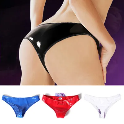 Men Latex Leather Shiny Wet-look Panties Bikini Thong Brief Underwear Unisex • $11.66