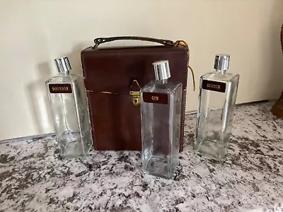 Heirloom Vintage Travel Bar Leather Case Liquor Decanters Bourbon Gin & Scotch • $85