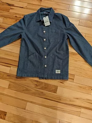 BARBOUR Mens Navy Blue CAREW Stretch Cotton Button Overshirt Jacket Medium NWT • $70
