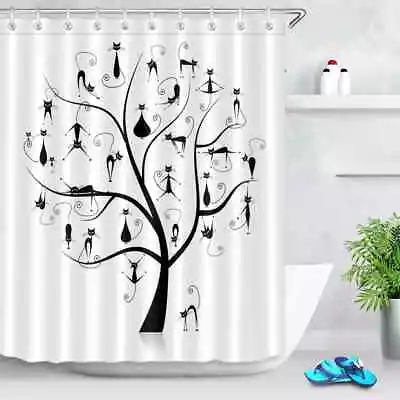 Cat In Tree Waterproof Bathroom Polyester Shower Curtain Liner Water Resistant • $48.12