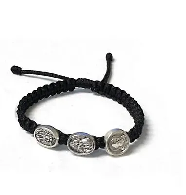 Penance Bracelet St Pio St Michael Guardian Angel Medal Adjustable Black Cord • $16.99