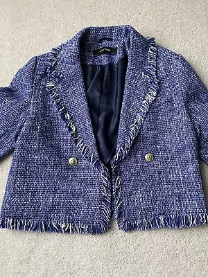 Zara Tweed Cropped Blazer Blue Size S • $30